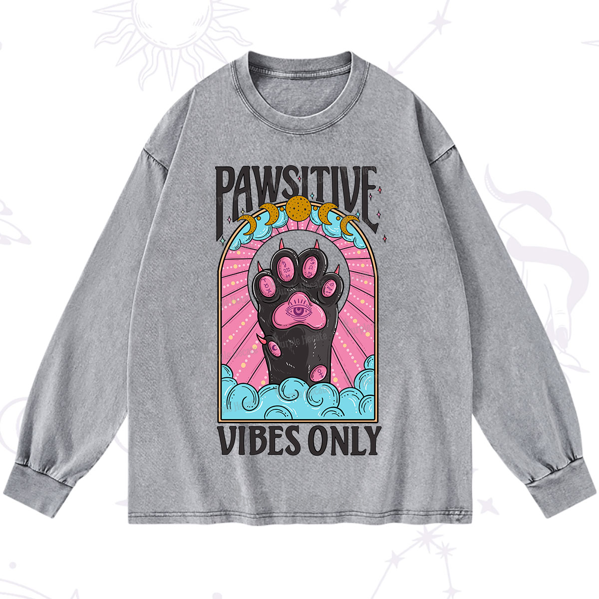 Purplehecate Pawsitive Vibes Only Washed Long Sleeve Shirt