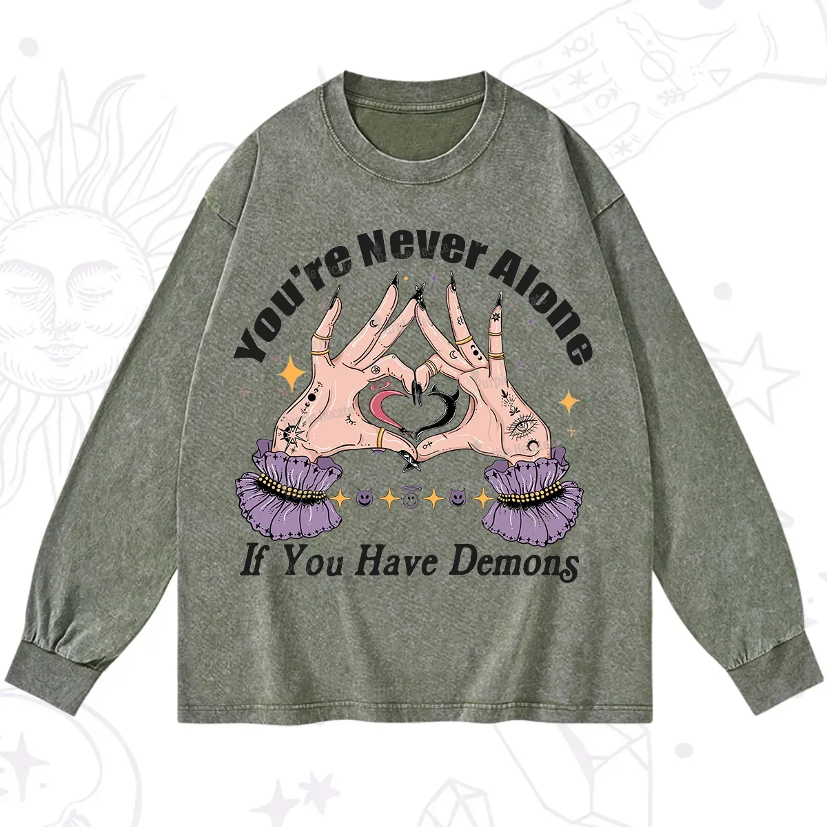 Purplehecate You're Never Alone If You Have Demons Washed Long Sleeve Shirt