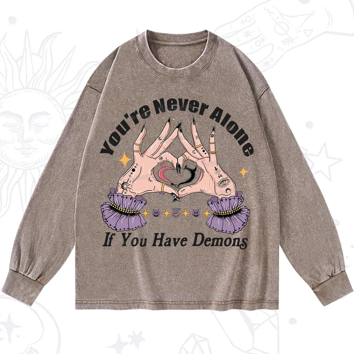 Purplehecate You're Never Alone If You Have Demons Washed Long Sleeve Shirt