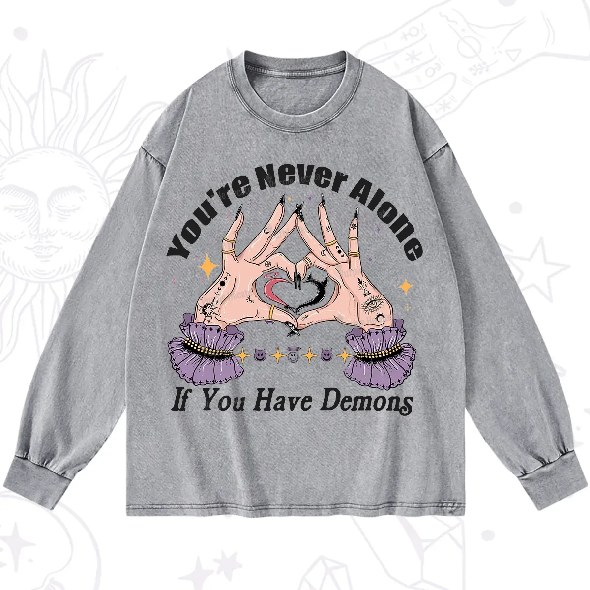 Purplehecate You're Never Alone If You Have Demons Washed Long Sleeve Shirt