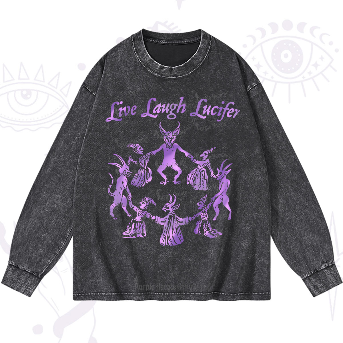 Purplehecate Live Laugh Lucifer Satanic Washed Long Sleeve Shirt