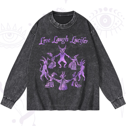 Purplehecate Live Laugh Lucifer Satanic Washed Long Sleeve Shirt