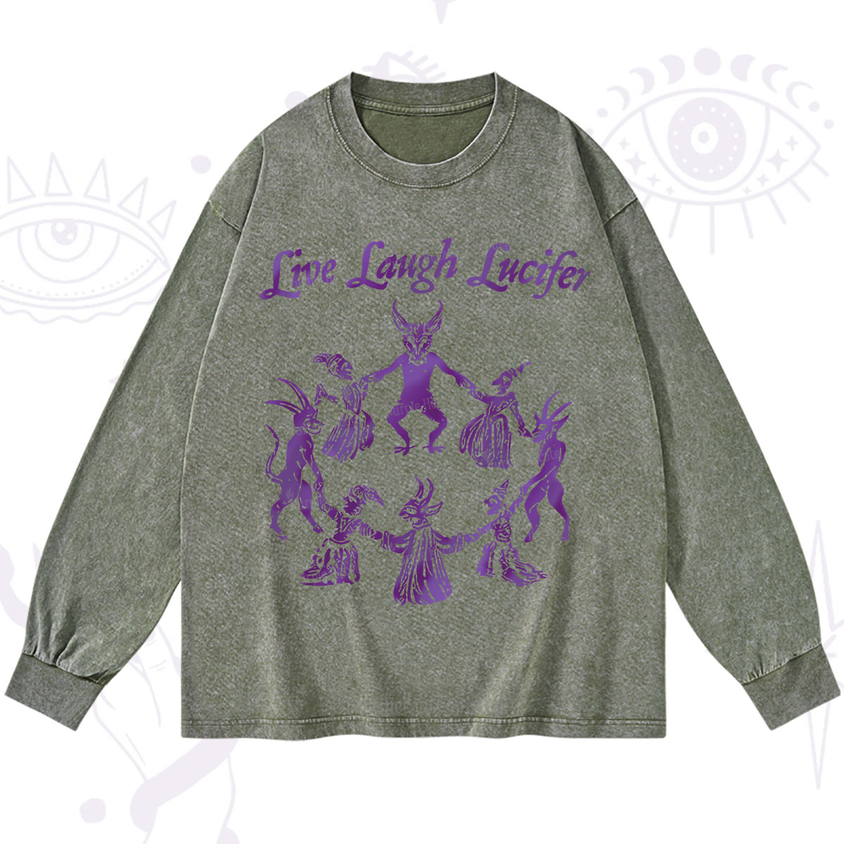 Purplehecate Live Laugh Lucifer Satanic Washed Long Sleeve Shirt