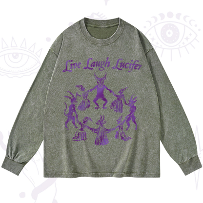 Purplehecate Live Laugh Lucifer Satanic Washed Long Sleeve Shirt