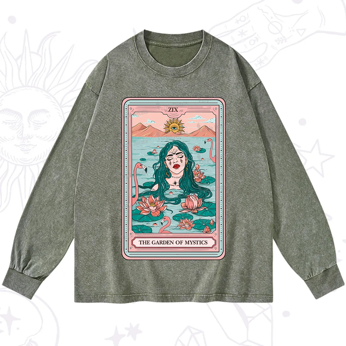 Purplehecate The Garden Of Mystics Tarot Washed Long Sleeve Shirt