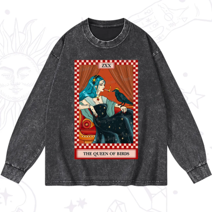 Purplehecate The Queen Of Birds Tarot  Washed Long Sleeve Shirt