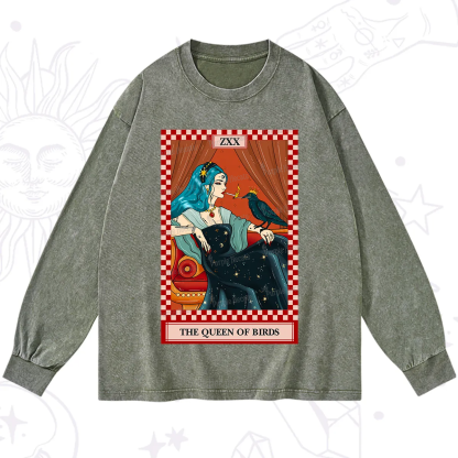 Purplehecate The Queen Of Birds Tarot  Washed Long Sleeve Shirt