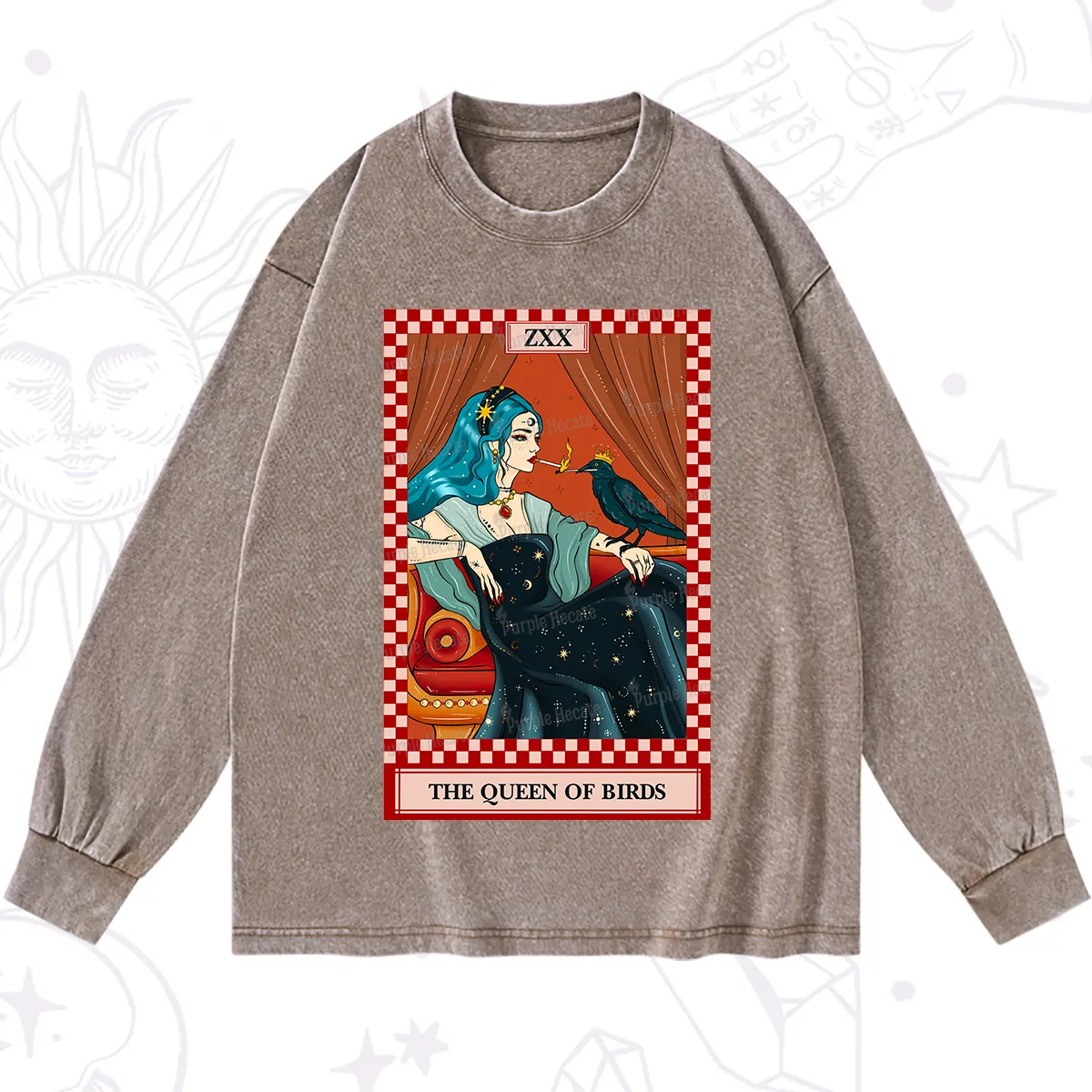 Purplehecate The Queen Of Birds Tarot  Washed Long Sleeve Shirt