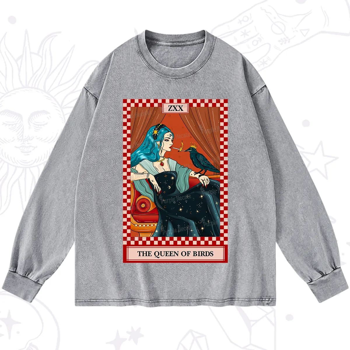 Purplehecate The Queen Of Birds Tarot  Washed Long Sleeve Shirt