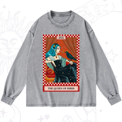 Purplehecate The Queen Of Birds Tarot  Washed Long Sleeve Shirt