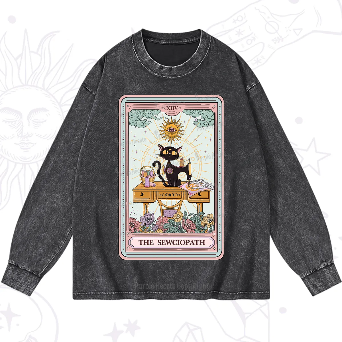 Purplehecate The Sewciopath Tarot Card Washed Long Sleeve Shirt