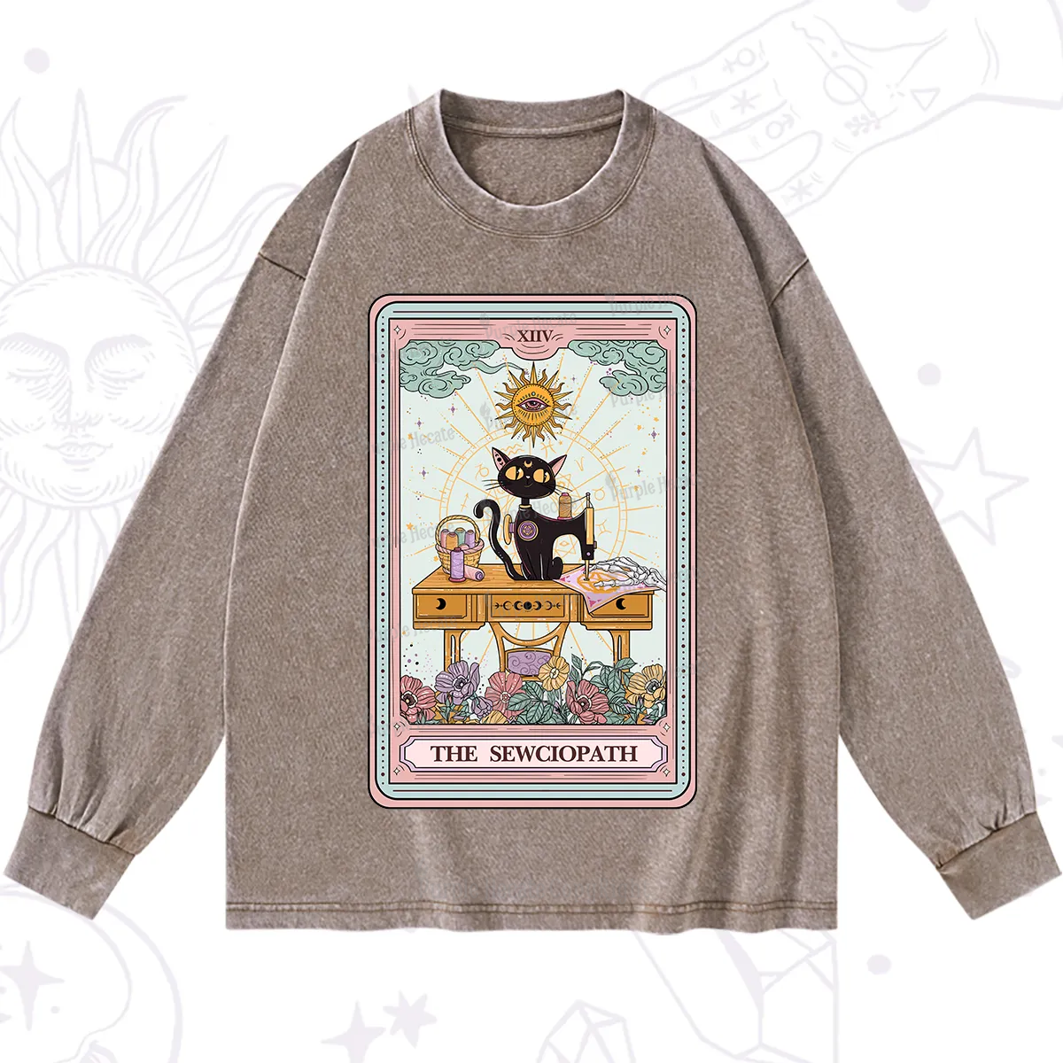 Purplehecate The Sewciopath Tarot Card Washed Long Sleeve Shirt