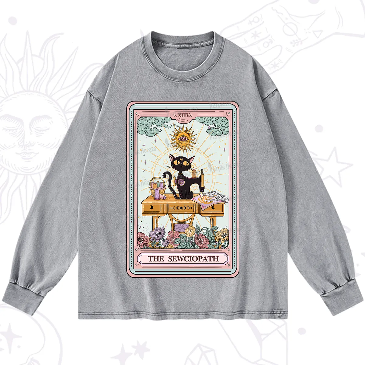 Purplehecate The Sewciopath Tarot Card Washed Long Sleeve Shirt