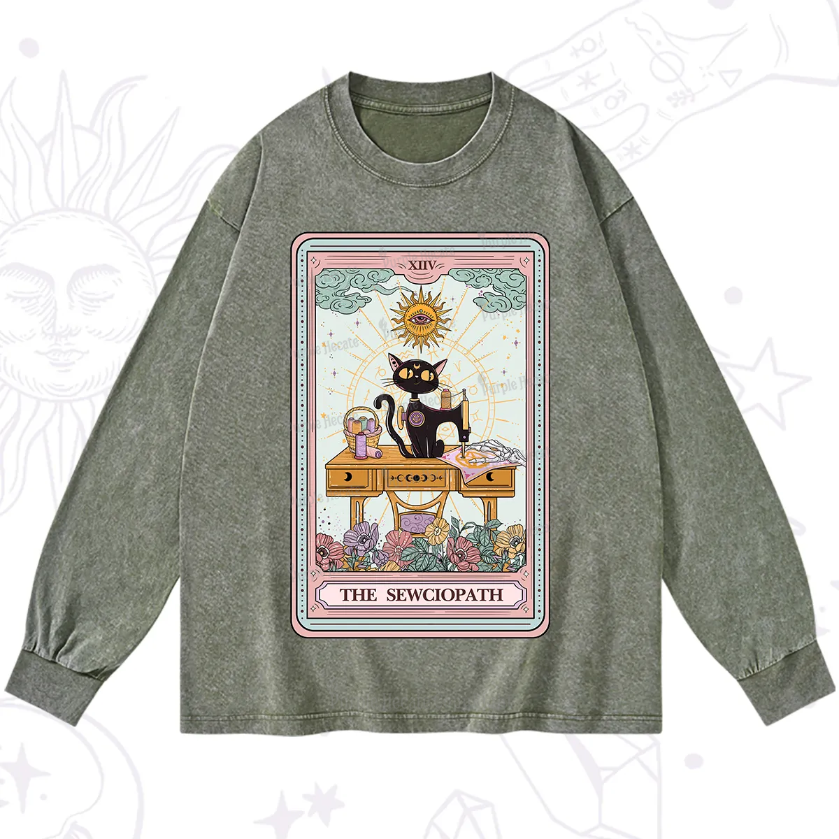 Purplehecate The Sewciopath Tarot Card Washed Long Sleeve Shirt