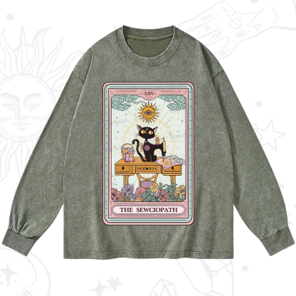 Purplehecate The Sewciopath Tarot Card Washed Long Sleeve Shirt