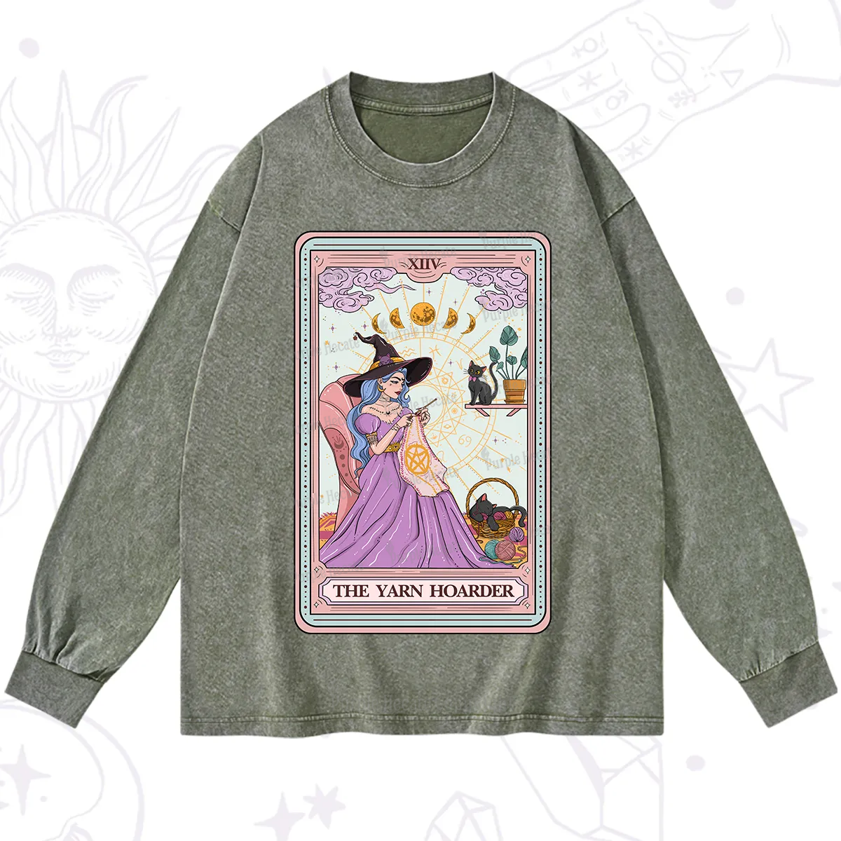 Purplehecate The Yarn Hoarder Tarot Washed Long Sleeve Shirt