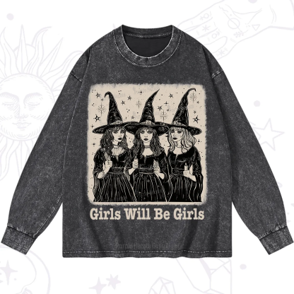 Purplehecate Girls Will Be Girls Washed Long Sleeve Shirt