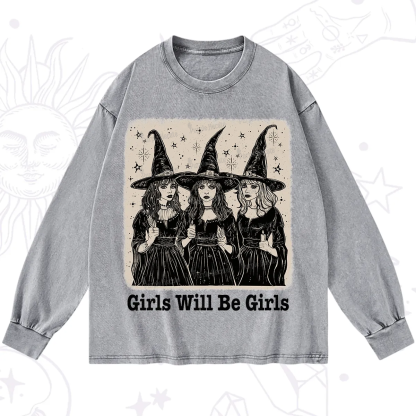 Purplehecate Girls Will Be Girls Washed Long Sleeve Shirt