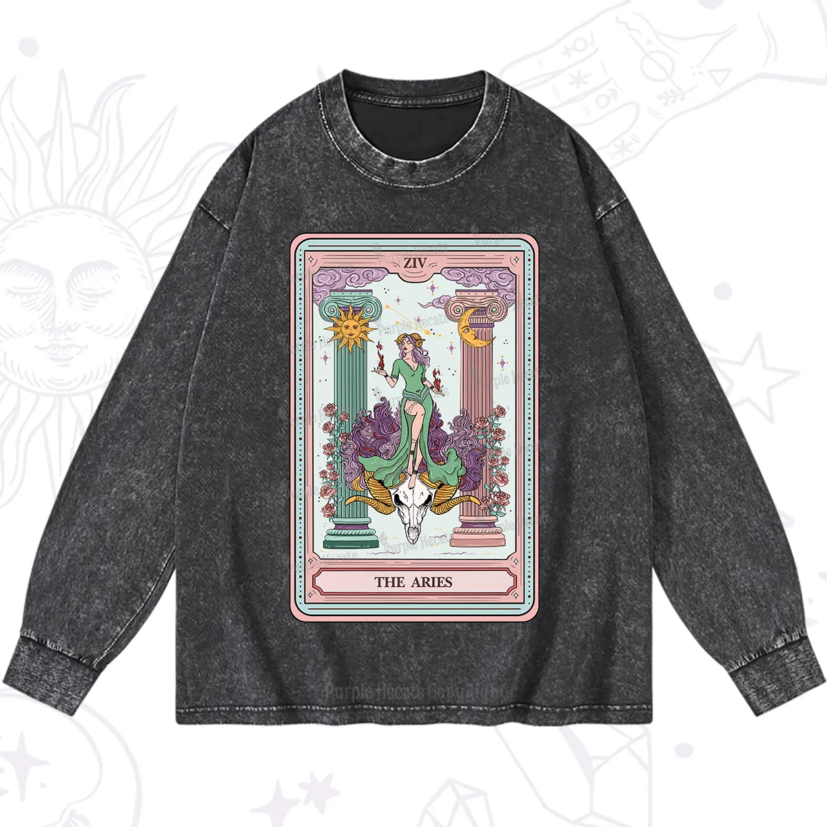 Purplehecate The Aries Goddess Tarot Washed Long Sleeve Shirt