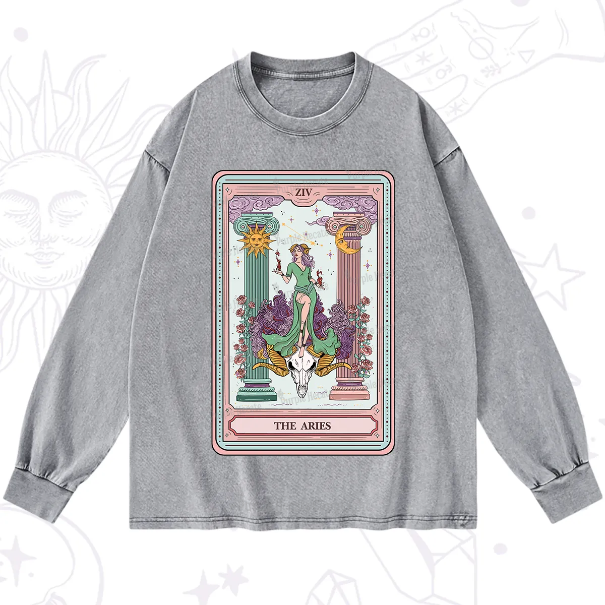 Purplehecate The Aries Goddess Tarot Washed Long Sleeve Shirt