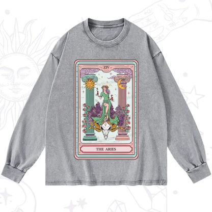 Purplehecate The Aries Goddess Tarot Washed Long Sleeve Shirt
