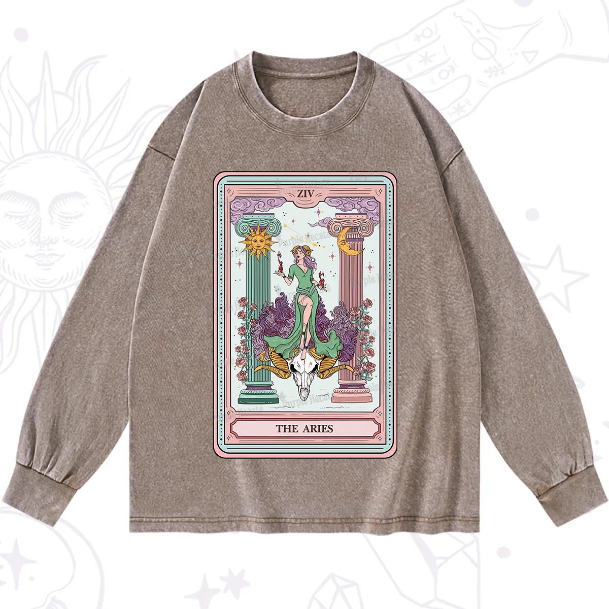 Purplehecate The Aries Goddess Tarot Washed Long Sleeve Shirt