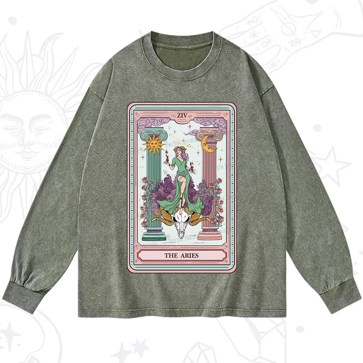 Purplehecate The Aries Goddess Tarot Washed Long Sleeve Shirt