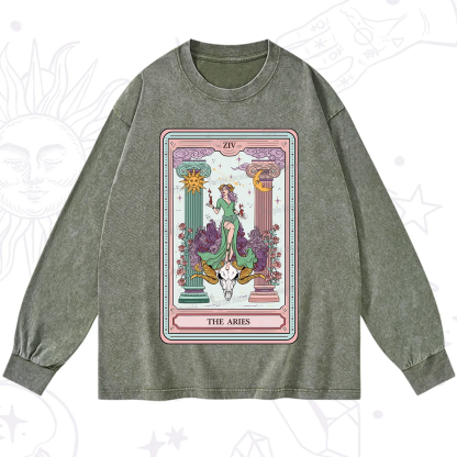 Purplehecate The Aries Goddess Tarot Washed Long Sleeve Shirt