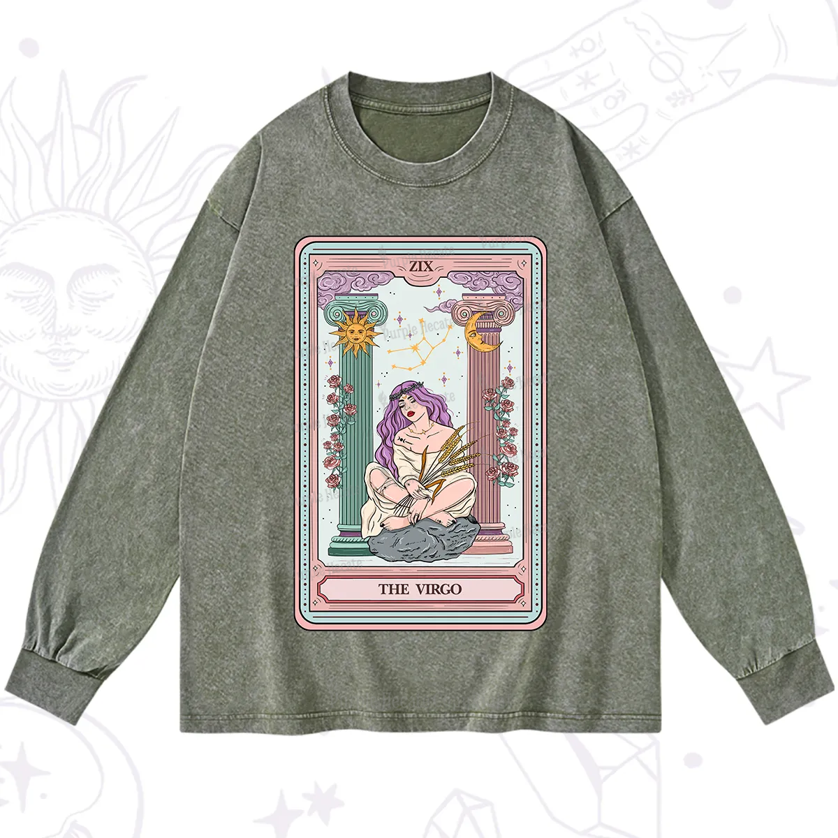 Purplehecate The Virgo Goddess Tarot Washed Long Sleeve Shirt