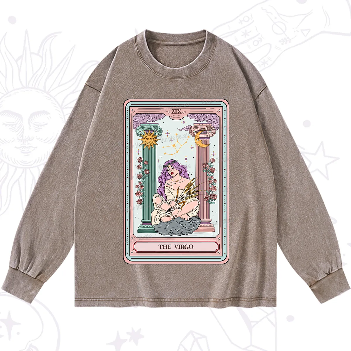 Purplehecate The Virgo Goddess Tarot Washed Long Sleeve Shirt