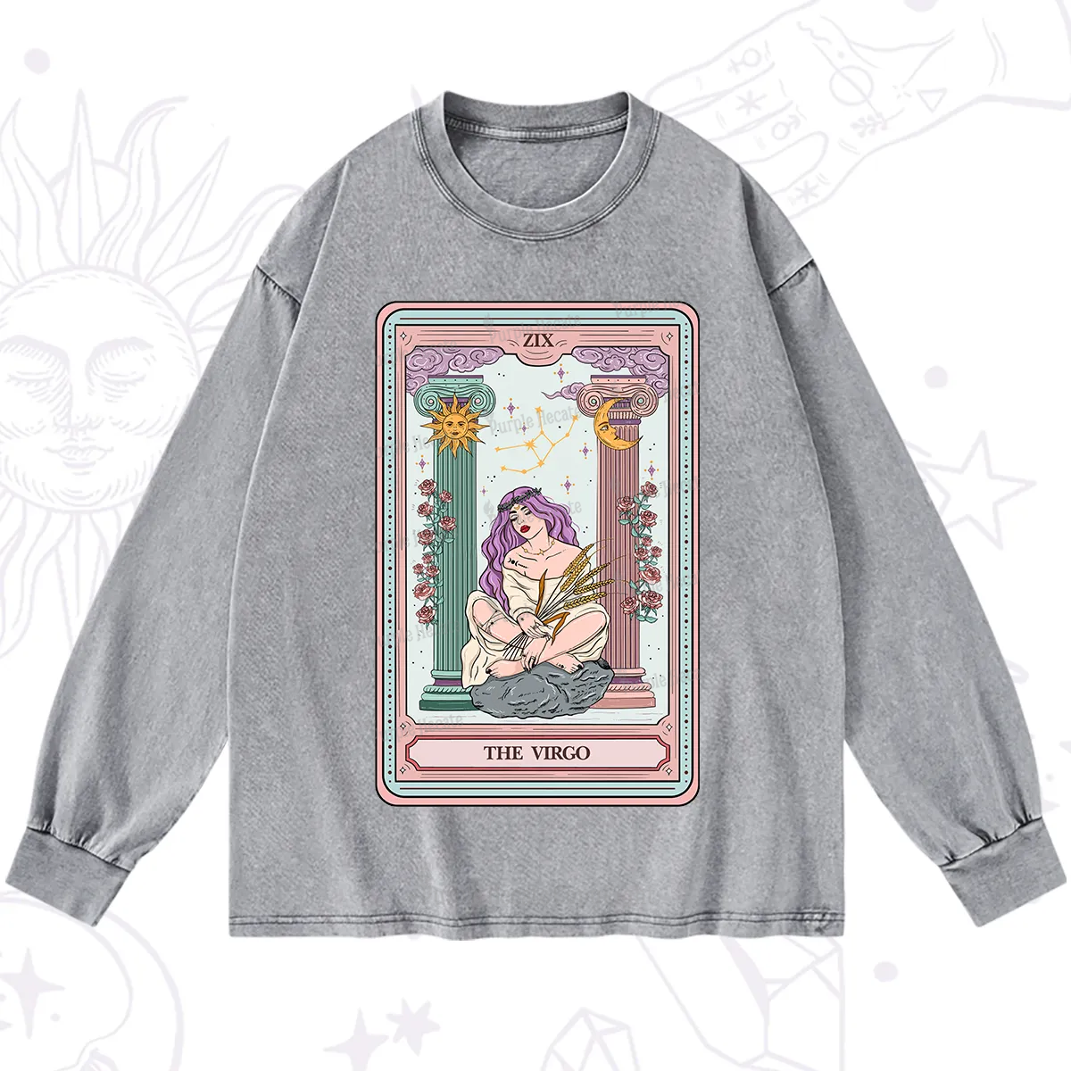 Purplehecate The Virgo Goddess Tarot Washed Long Sleeve Shirt