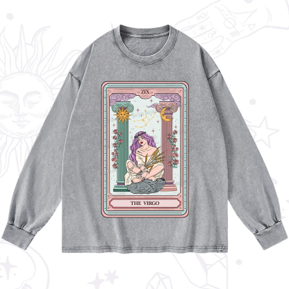 Purplehecate The Virgo Goddess Tarot Washed Long Sleeve Shirt