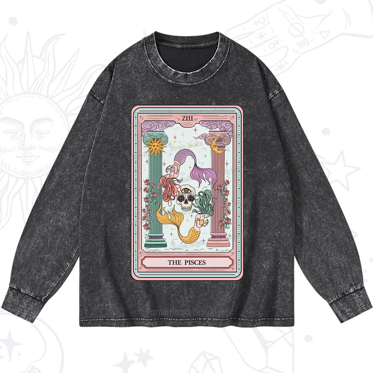 Purplehecate The Pisces Goddess Tarot Washed Long Sleeve Shirt