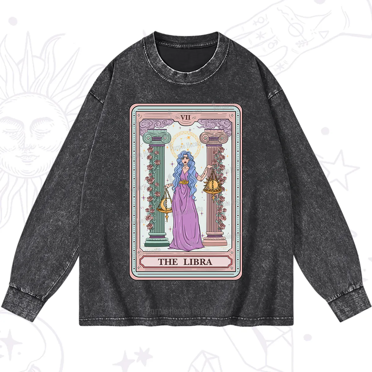 Purplehecate The Libra Goddess Tarot Washed Long Sleeve Shirt
