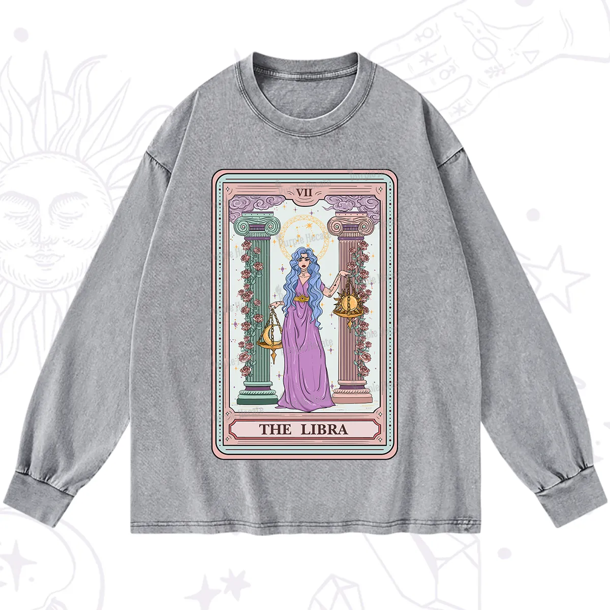 Purplehecate The Libra Goddess Tarot Washed Long Sleeve Shirt