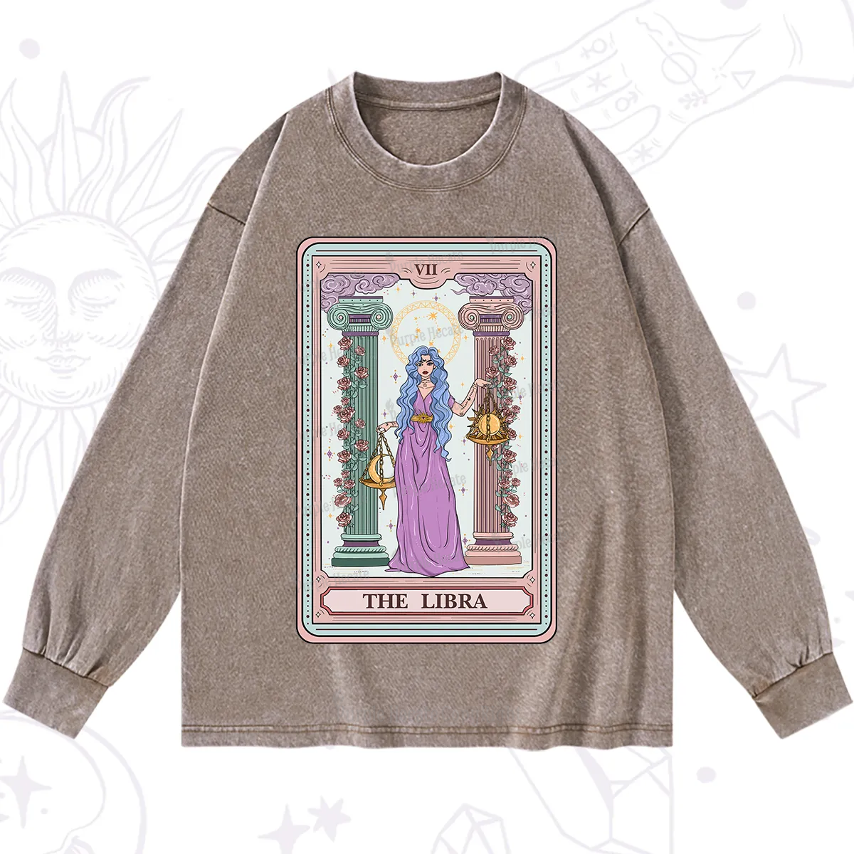 Purplehecate The Libra Goddess Tarot Washed Long Sleeve Shirt