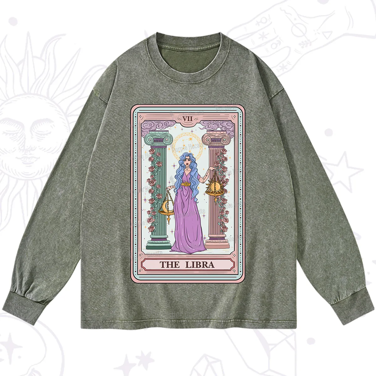 Purplehecate The Libra Goddess Tarot Washed Long Sleeve Shirt