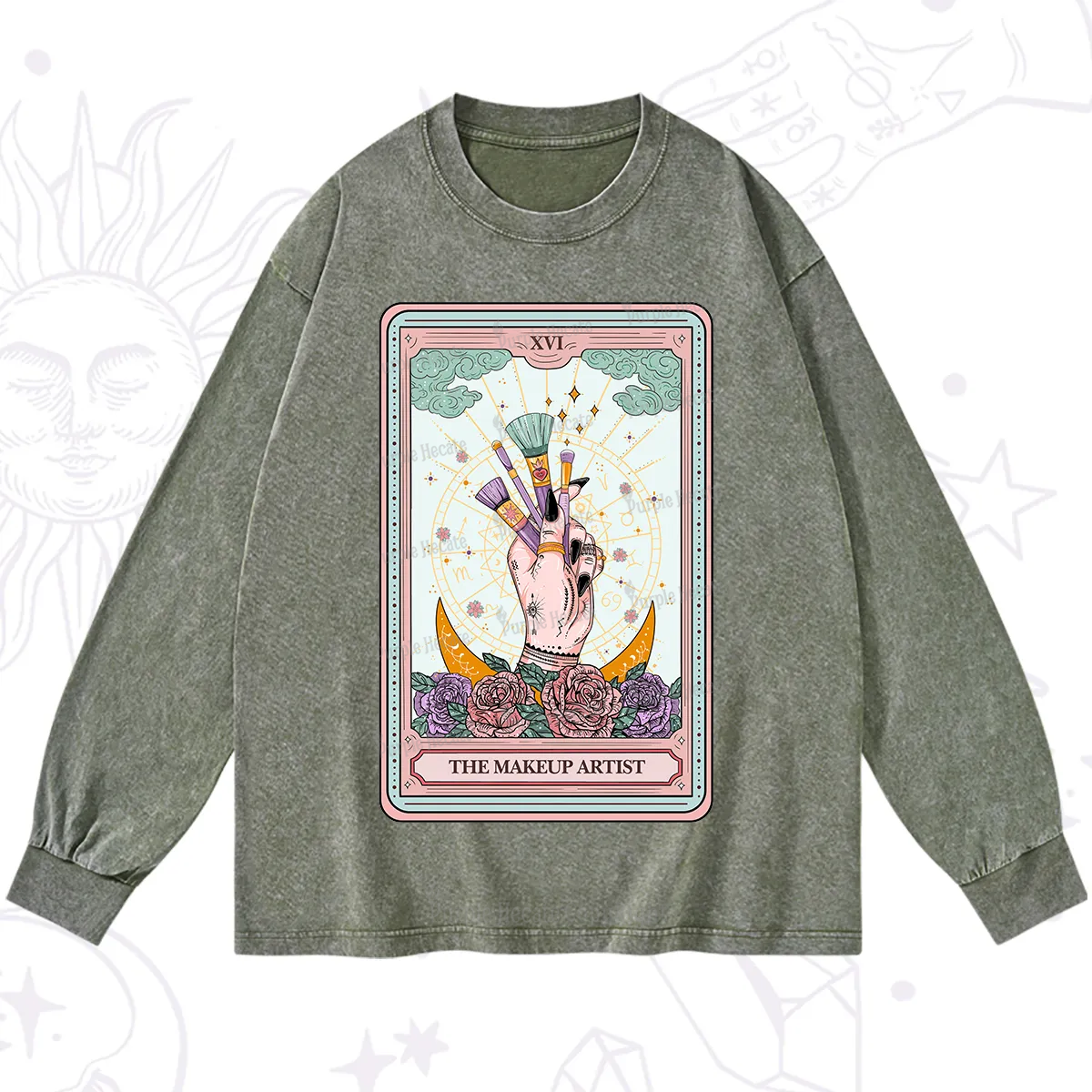 Purplehecate The Makeup Artist Life Tarot Washed Long Sleeve Shirt
