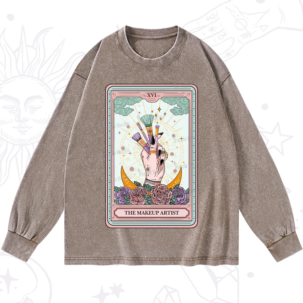 Purplehecate The Makeup Artist Life Tarot Washed Long Sleeve Shirt