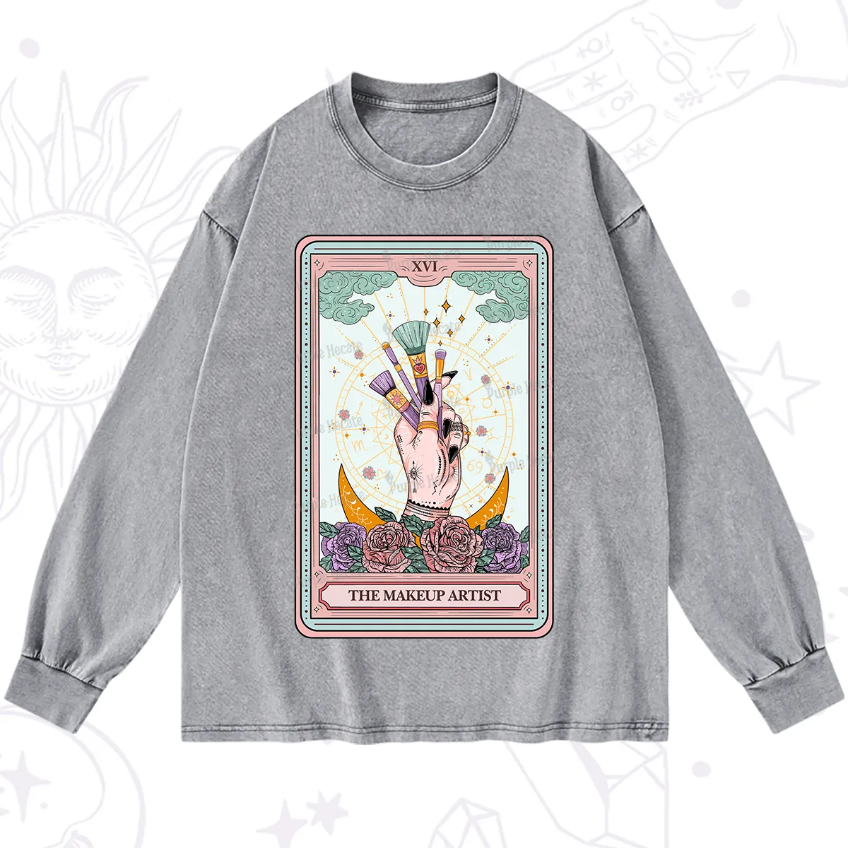 Purplehecate The Makeup Artist Life Tarot Washed Long Sleeve Shirt