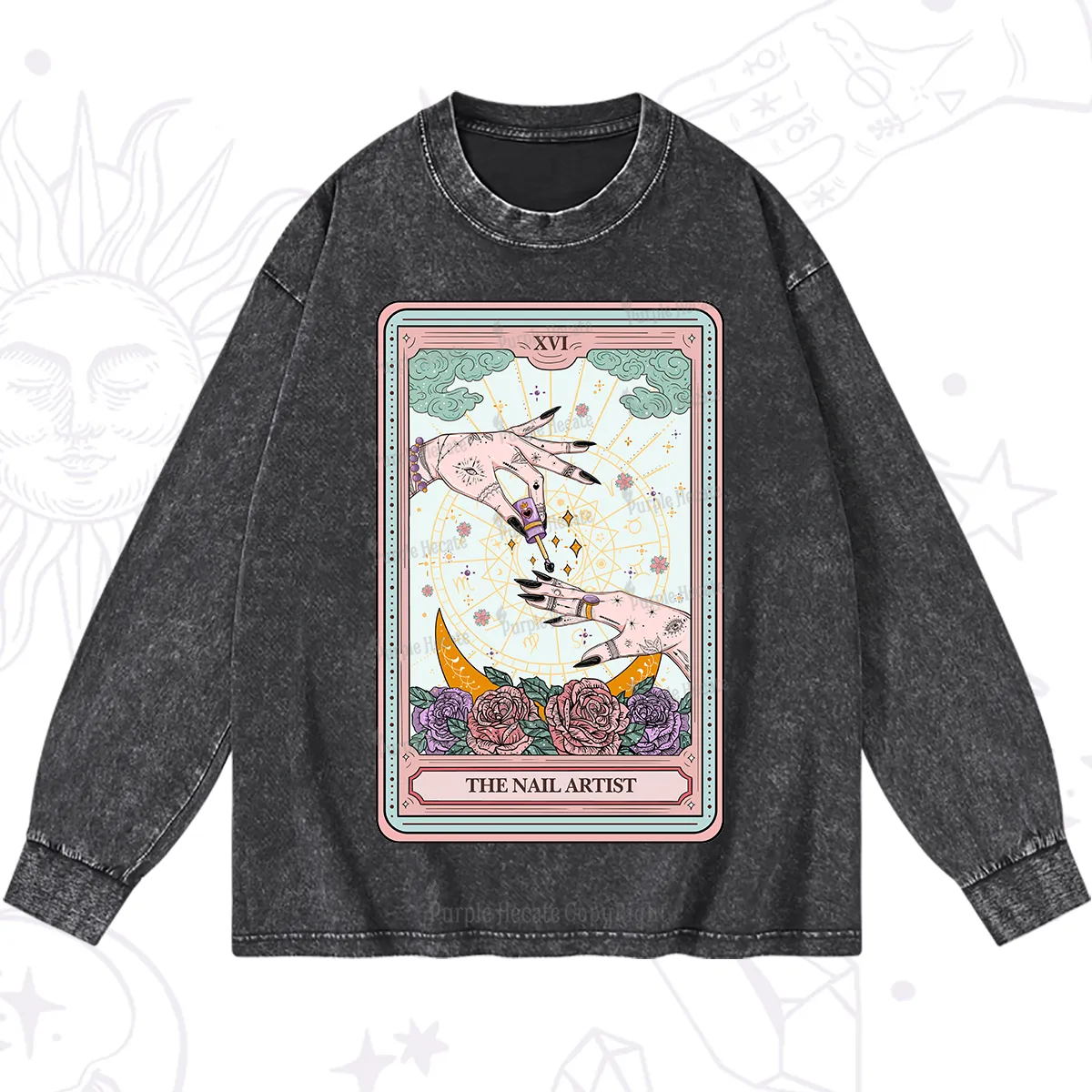Purplehecate The Nail Artist Tarot Washed Long Sleeve Shirt