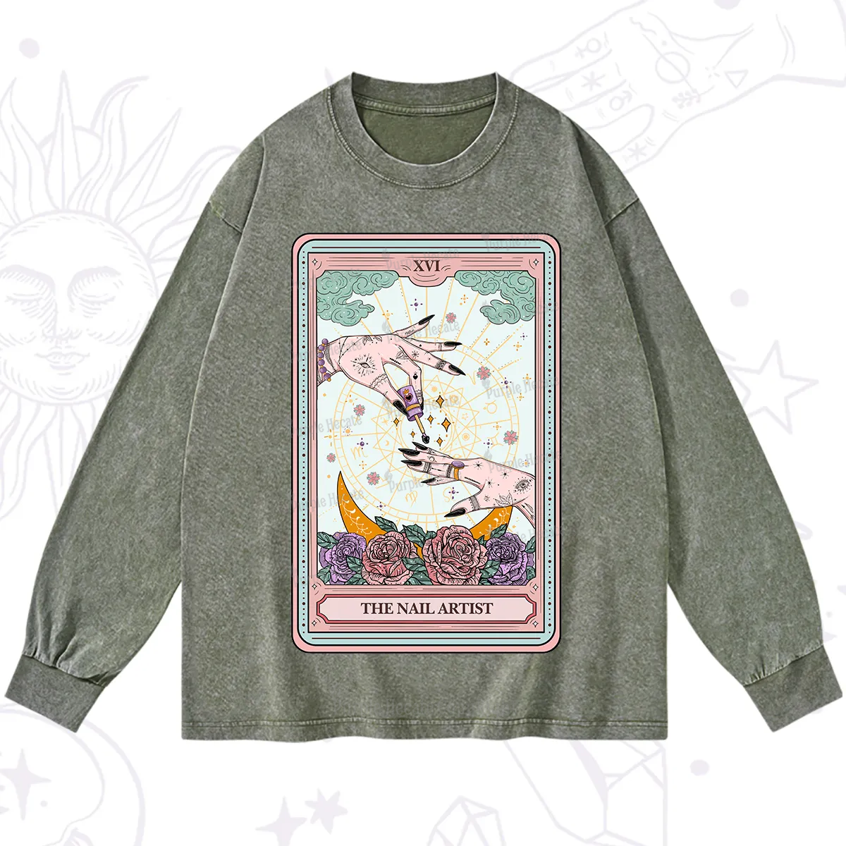 Purplehecate The Nail Artist Tarot Washed Long Sleeve Shirt