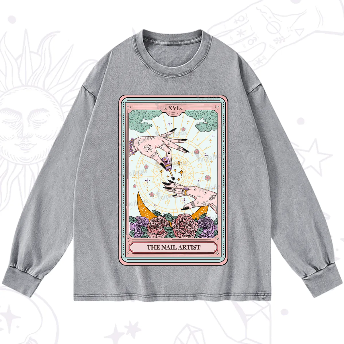 Purplehecate The Nail Artist Tarot Washed Long Sleeve Shirt
