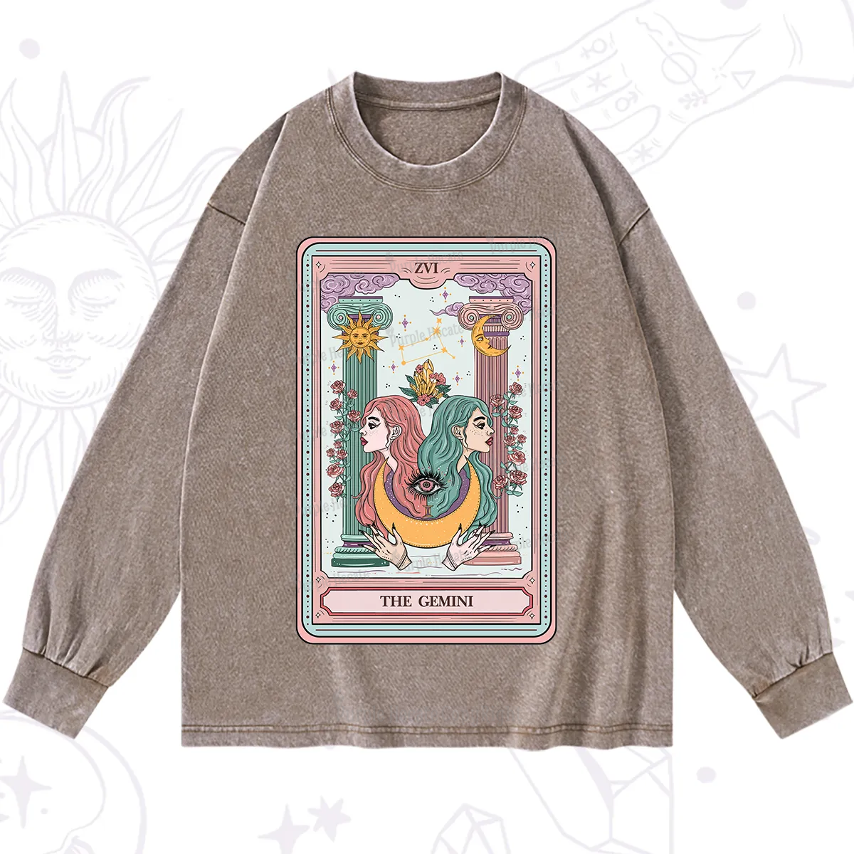 Purplehecate The Gemini Goddess Tarot Washed Long Sleeve Shirt