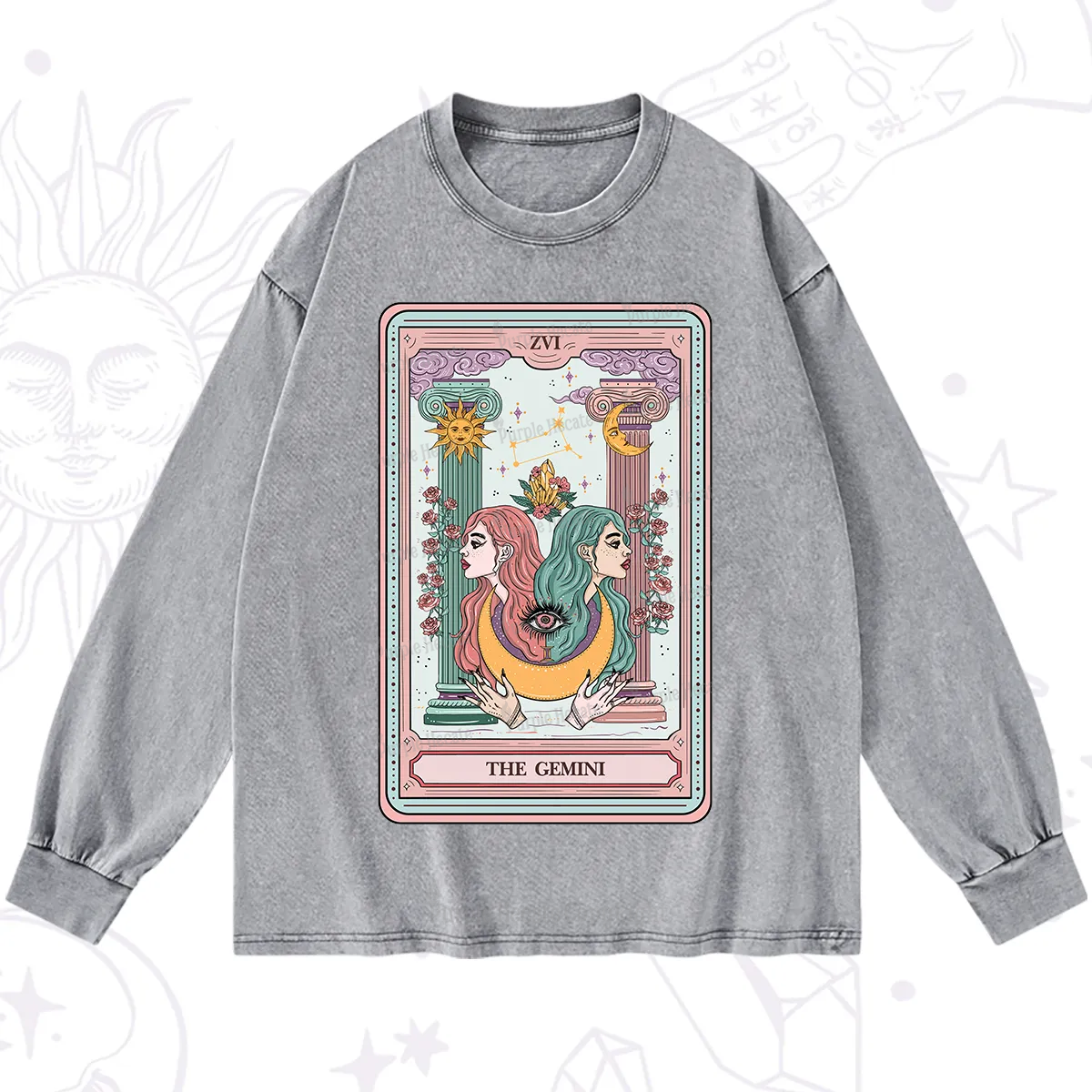 Purplehecate The Gemini Goddess Tarot Washed Long Sleeve Shirt