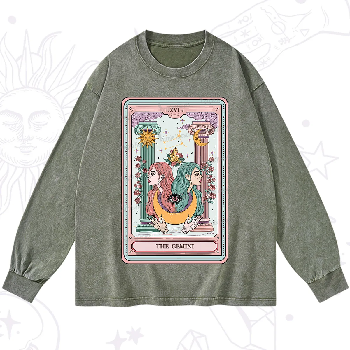 Purplehecate The Gemini Goddess Tarot Washed Long Sleeve Shirt