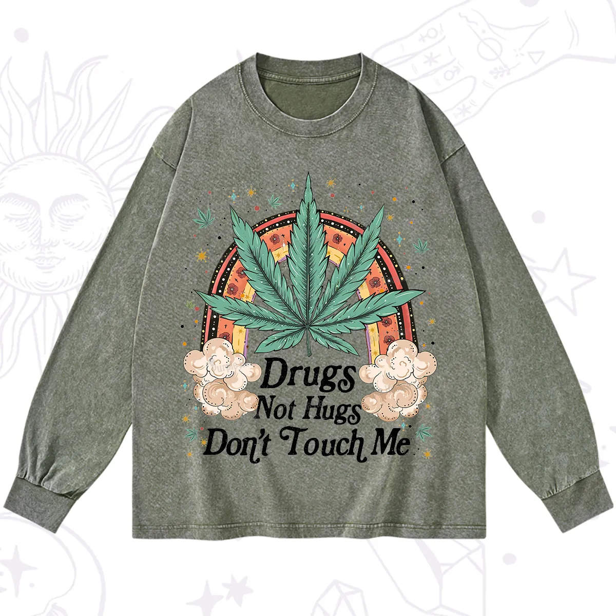 Purplehecate Drugs Not Hugs Washed Long Sleeve Shirt