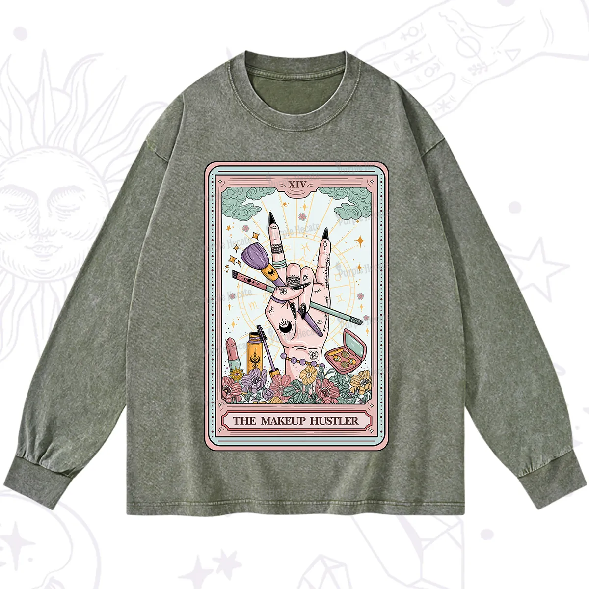 Purplehecate The Makeup Hustler Tarot Washed Long Sleeve Shirt