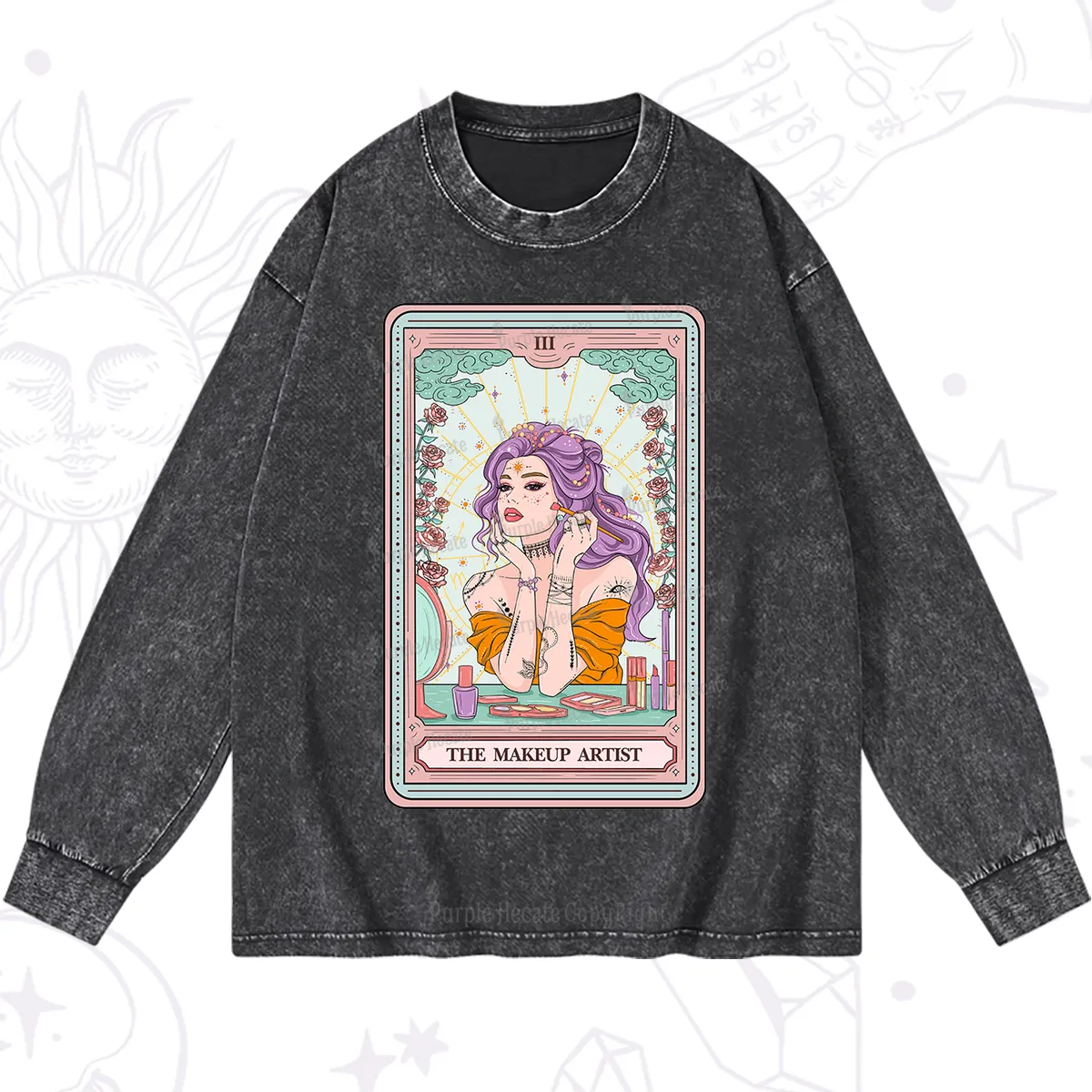 Purplehecate The Makeup Artist Tarot Washed Long Sleeve Shirt