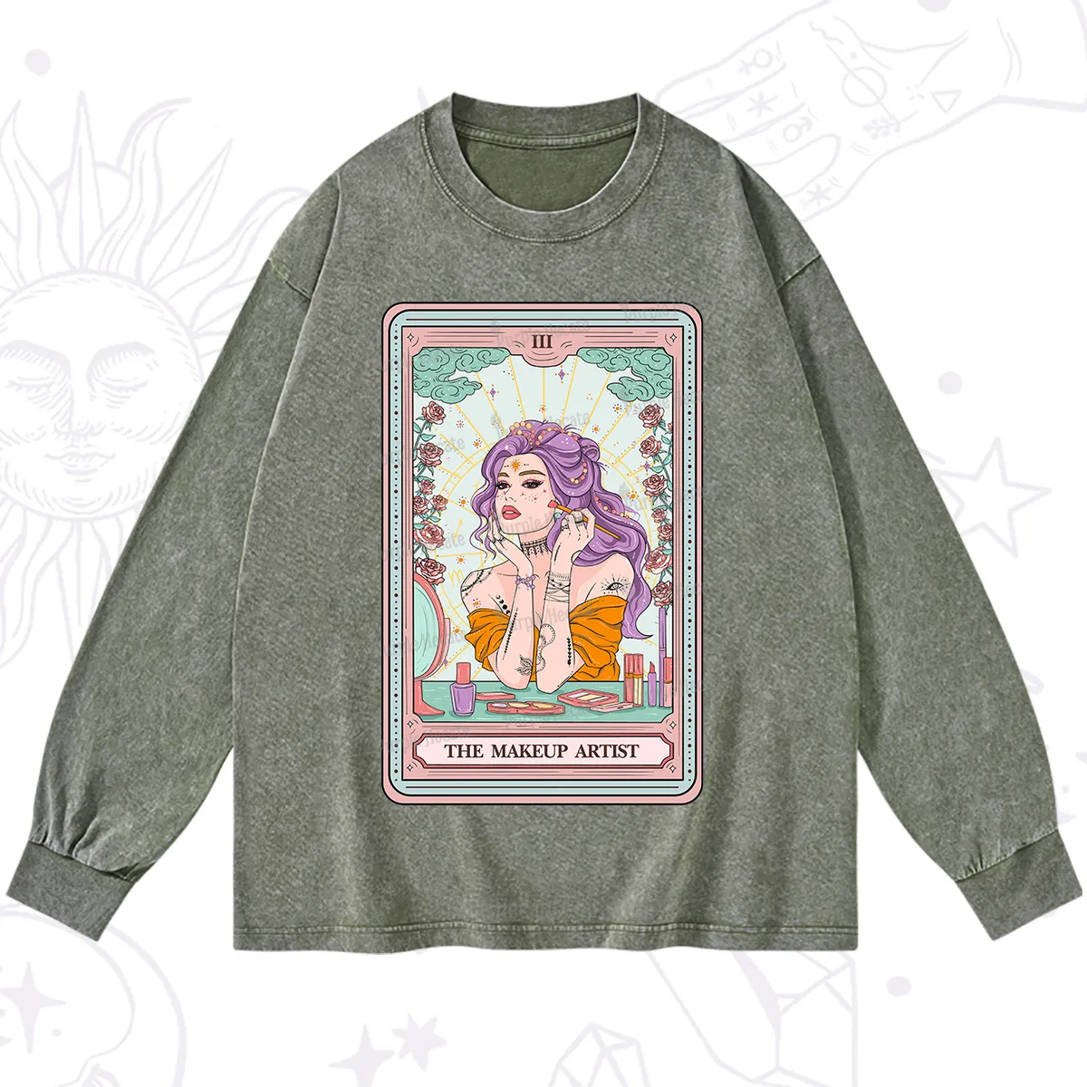 Purplehecate The Makeup Artist Tarot Washed Long Sleeve Shirt